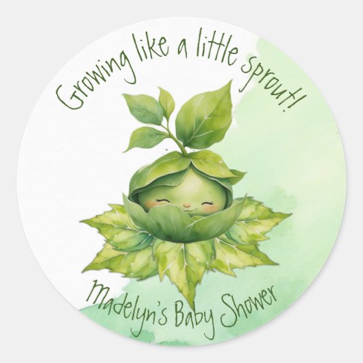 Groen Aangepast Geïllustreerd Natuur Baby shower Ronde Sticker (Voorkant)