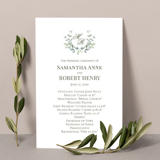 Groen Aangepast Monogram Trouwprogramma