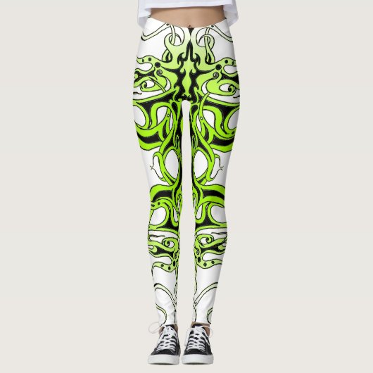 Groen Aangepast Tribal Tattoo Ontwerp Leggings (Voorkant)