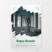 Groen Abstract Afstuderen van de Foto van de Borst Drieluik Uitnodiging (Cover)