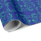 Groen abstract blauw wijnpatroon cadeaupapier (Rol Hoek)