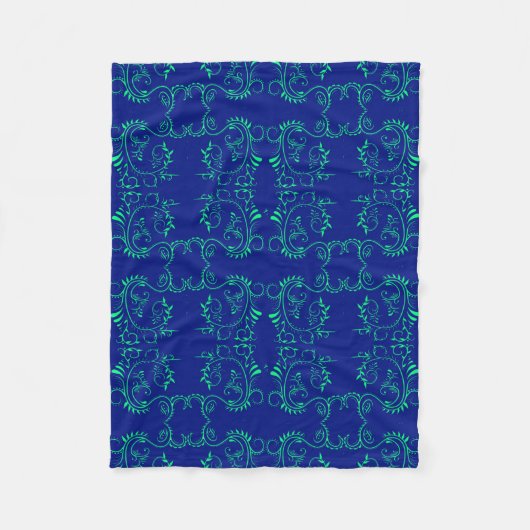 Groen abstract blauw wijnpatroon fleece deken (Voorkant)