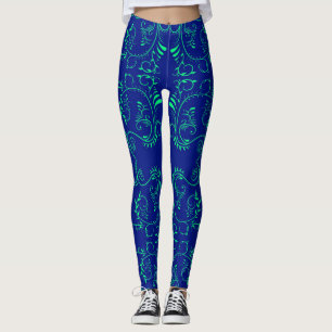 Groen abstract blauw wijnpatroon leggings
