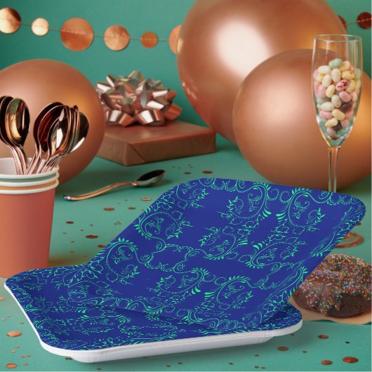 Groen abstract blauw wijnpatroon papieren bordje (Multi)