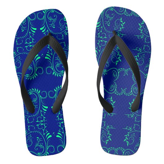 Groen abstract blauw wijnpatroon teenslippers (Voetbed)