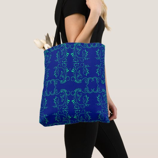 Groen abstract blauw wijnpatroon tote bag (Dichtbij)