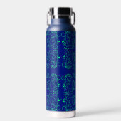 Groen abstract blauw wijnpatroon waterfles (Voorkant)