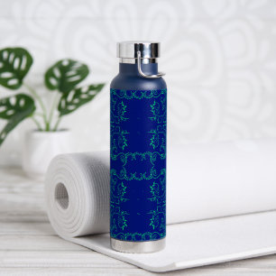 Groen abstract blauw wijnpatroon waterfles