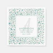 Groen Abstract Bloemen Aan Zee Bruiloft Monogram Servet (Voorkant)