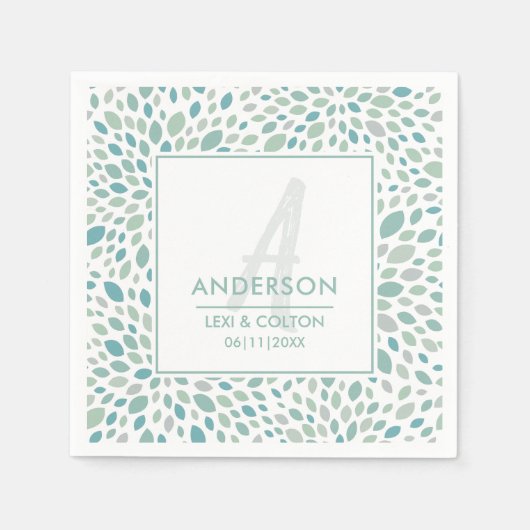 Groen Abstract Bloemen Aan Zee Bruiloft Monogram Servet (Voorkant)