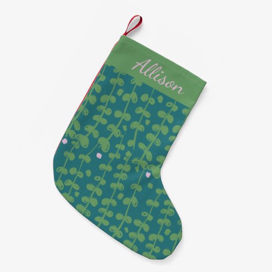 Groen Abstract Bloemengewassen Patroon Gepersonali Kleine Kerstsok (Voorkant (Hangend))