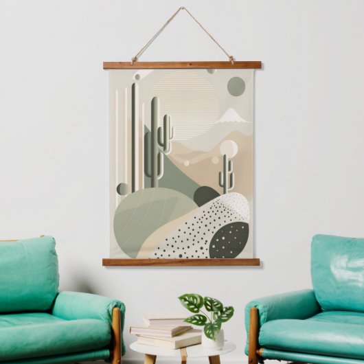 Groen Abstract Boho woestijnlandschap Hangend Wandkleed (Woonkamer)