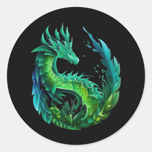 Groen Abstract Dragon Natuur ontwerp Ronde Sticker (Voorkant)
