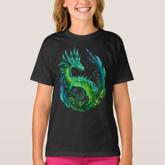Groen Abstract Dragon Natuur ontwerp T-shirt (Voorkant)