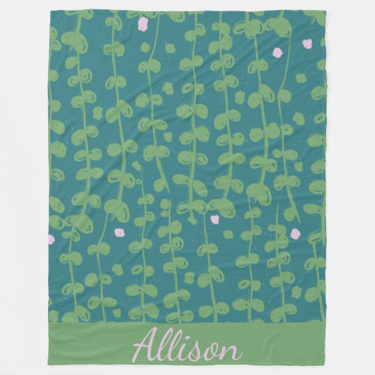 Groen Abstract Floral Vines Pattern Gepersonalisee Fleece Deken (Voorkant)