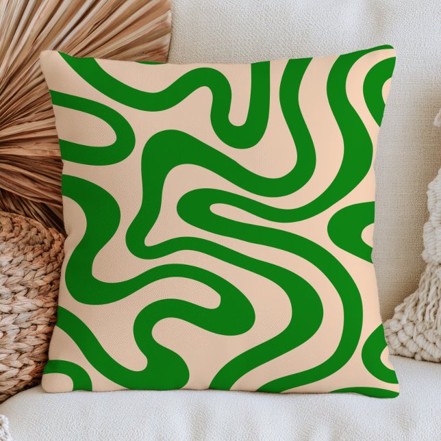 Groen Abstract Golfpatroon Retro Minimalistisch Kussen (Creator heeft geüpload)