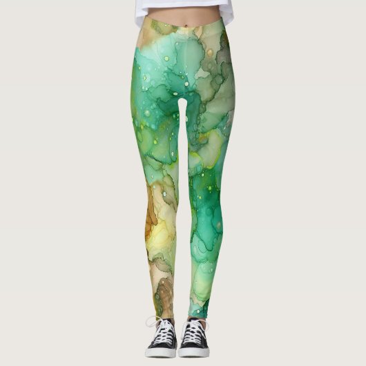 GROEN ABSTRACT MARMER LEGGINGS (Voorkant)