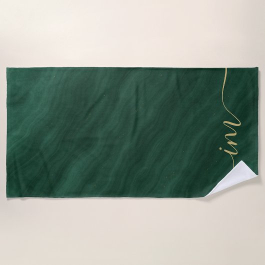Groen Abstract marmer met aangepaste Initialen Strandlaken (Voorkant)