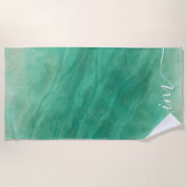 Groen Abstract marmer met aangepaste Initialen - Strandlaken (Voorkant)