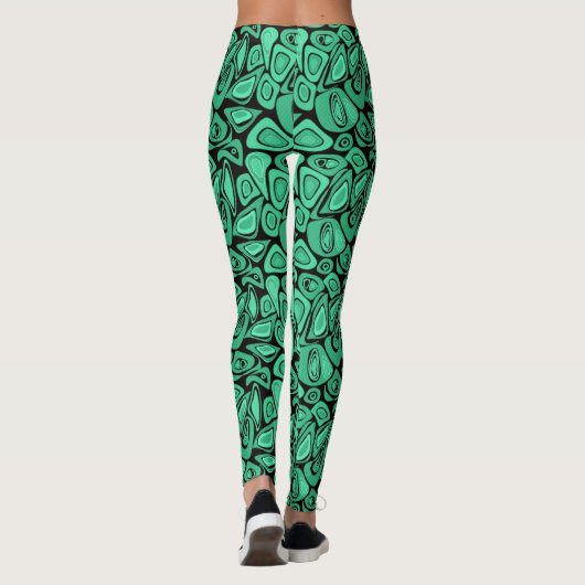 Groen, abstract, retro leggings (Achterkant)