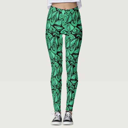 Groen, abstract, retro leggings (Voorkant)