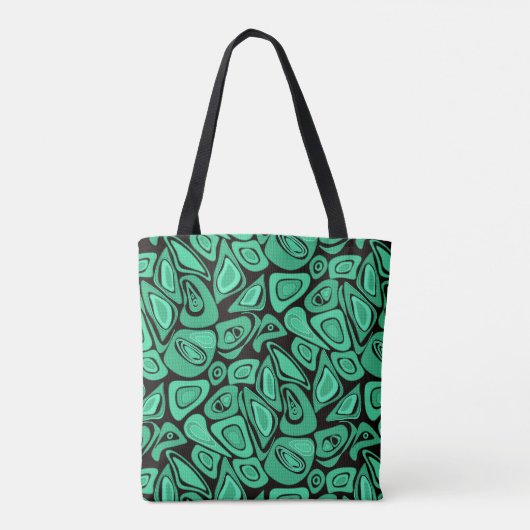 Groen, abstract, retro tote bag (Achterkant)