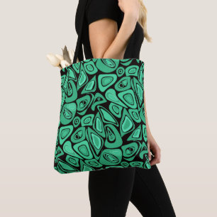 Groen, abstract, retro tote bag