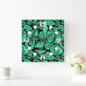 Groen, abstract, retro vierkante klok (Huis)