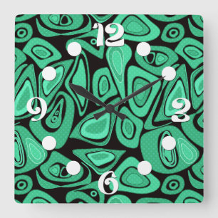 Groen, abstract, retro vierkante klok