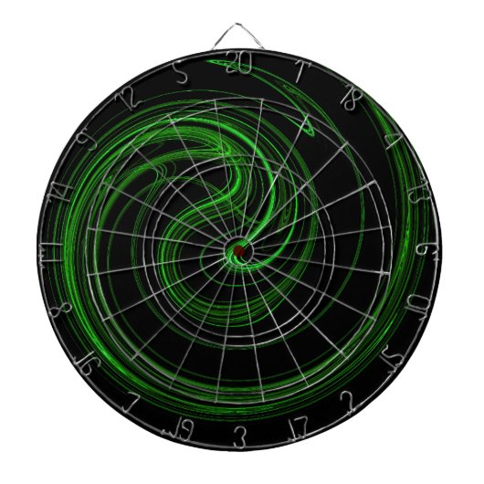 Groen Abstract Spiral Fractal op Black Dart Board Dartbord (Voorkant)
