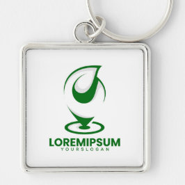 Groen abstract waterdruppel- en wereldbol logo sleutelhanger