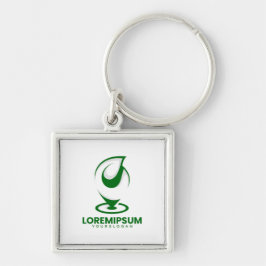 Groen abstract waterdruppel en wereldbol logo sleutelhanger