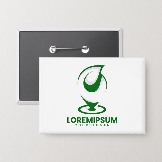 Groen abstract waterdruppel en wereldlogo button (Voorkant / Achterkant)