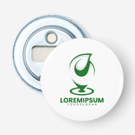 Groen abstract waterdruppel en wereldlogo button flesopener