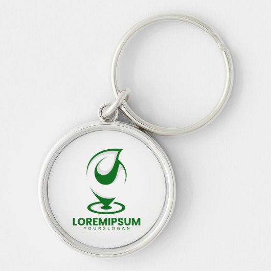Groen abstract waterdruppel en wereldlogo sleutelhanger (Voorkant)