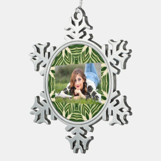 groen abstracte botanische tropische palmbladeren tin sneeuwvlok ornament (Rechts)