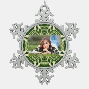 groen abstracte botanische tropische palmbladeren tin sneeuwvlok ornament