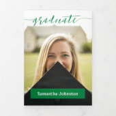 Groen Afstudeer Script Modern Drie Foto Drieluik Uitnodiging (Cover)