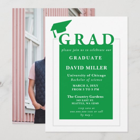 Groen Afstudeerder Modern Minimalist Photo Afstude Kaart (Voorkant / Achterkant)