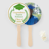 Groen Afstudeerder Pet Afstuderen Foto hand Fan Handwaaier (Voorkant en achterkant)