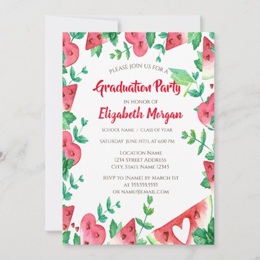 Groen Afstudeerder Pet van Glitter, Watermeloen Af Kaart (Voorkant)