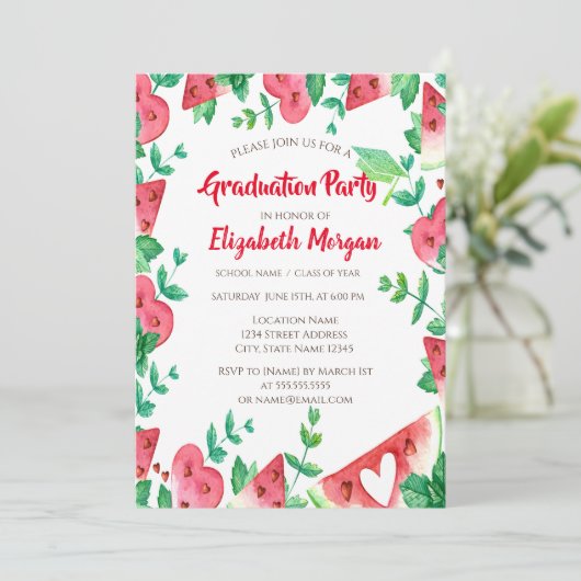 Groen Afstudeerder Pet van Glitter, Watermeloen Af Kaart (Staand voorkant)