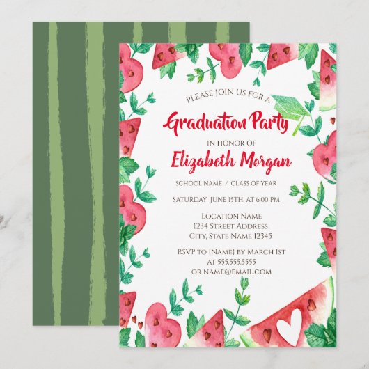 Groen Afstudeerder Pet van Glitter, Watermeloen Af Kaart (Voorkant / Achterkant)