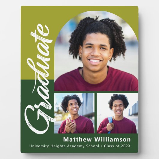 Groen Afstuderen 3 Foto Bold Arch Script Modern Fotoplaat (Voorkant)