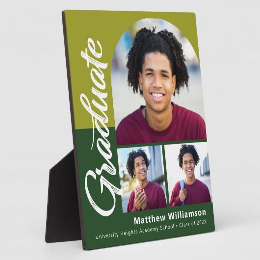 Groen Afstuderen 3 Foto Bold Arch Script Modern Fotoplaat (Zijkant)