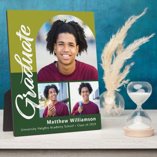 Groen Afstuderen 3 Foto Bold Arch Script Modern Fotoplaat (Zijkant)