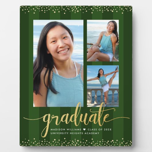 Groen Afstuderen 3 Foto Goud Glitter Script Chic Fotoplaat (Voorkant)