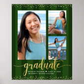 Groen Afstuderen 3 Foto Goud Glitter Script Chic Poster (Voorkant)