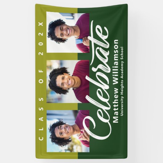 Groen Afstuderen 3 Foto vetgedrukte Script Modern  Spandoek (Verticaal)