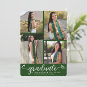 Groen Afstuderen 4 Fotokalligrafie Harten Modern Aankondiging (Staand voorkant)